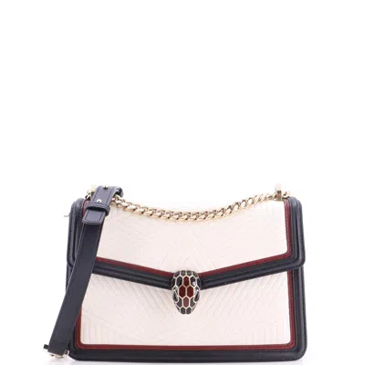 Bvlgari Serpenti Forever Shoulder Bag Quilted Leather Small In White