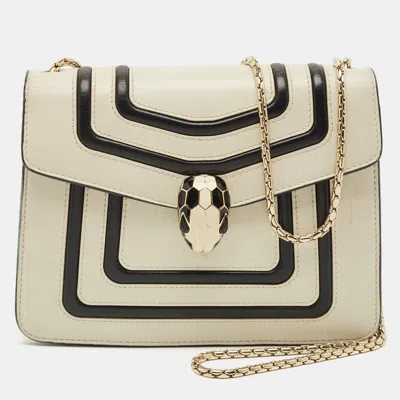 Pre-owned Bvlgari Serpenti Forever Small Off White/black Leather Shoulder Bag