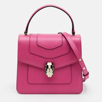 Pre-owned Bvlgari Serpenti Forever Small Pink Leather Flap Top Handle Bag