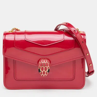Pre-owned Bvlgari Serpenti Forever Small Rose Red Patent Leather Flap Shoulder Bag