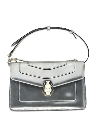 Pre-owned Bvlgari Serpenti Forever Snakehead-embellished Crossbody Bag In Silver