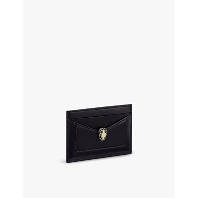 Bvlgari Womens Black Serpenti Forever Snakehead-embellished Leather Card Holder
