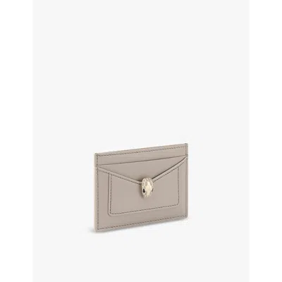 Bvlgari Womens Grey Dark Serpenti Forever Snakehead-embellished Leather Card Holder In Grey Dark