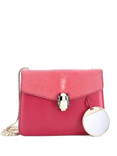 Pre-owned Bvlgari Serpenti Forever Square Leather And Stingray Small Shoulder Bag In Red