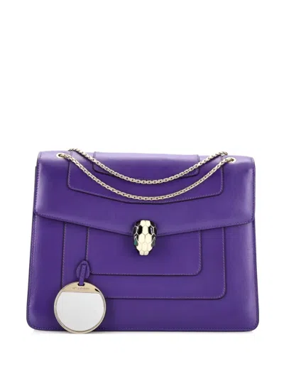 Pre-owned Bvlgari Serpenti Forever Square Leather Large Shoulder Bag In Purple