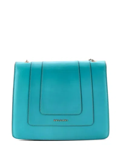 Pre-owned Bvlgari Serpenti Forever Square Leather Medium Shoulder Bag In Blue