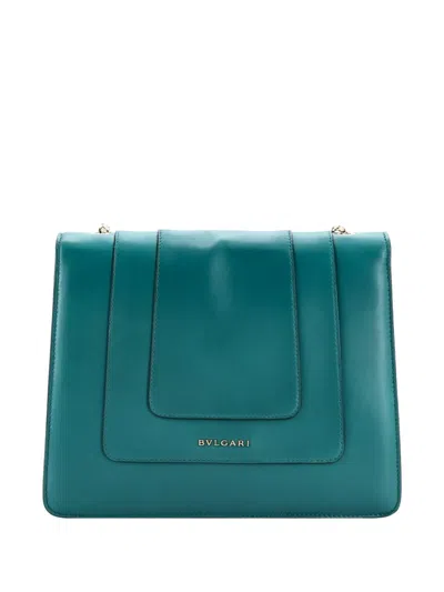 Pre-owned Bvlgari Serpenti Forever Square Leather Medium Shoulder Bag In Green