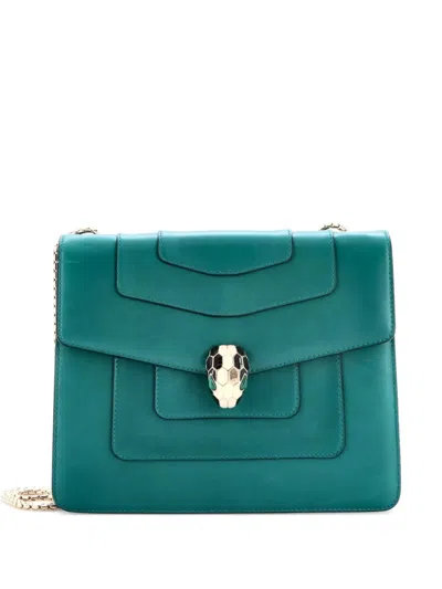 Pre-owned Bvlgari Serpenti Forever Square Leather Medium Shoulder Bag In Green