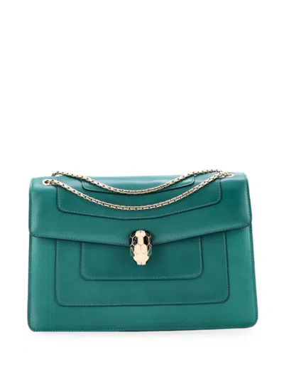 Pre-owned Bvlgari Serpenti Forever Square Leather Medium Shoulder Bag In Green