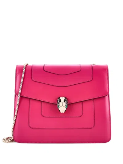 Pre-owned Bvlgari Serpenti Forever Square Leather Medium Shoulder Bag In Pink