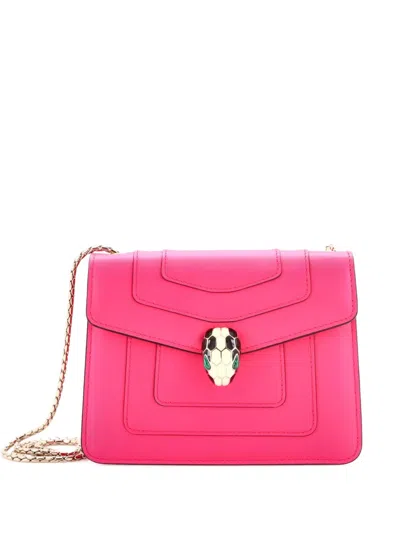 Pre-owned Bvlgari Serpenti Forever Square Leather Medium Shoulder Bag In Pink