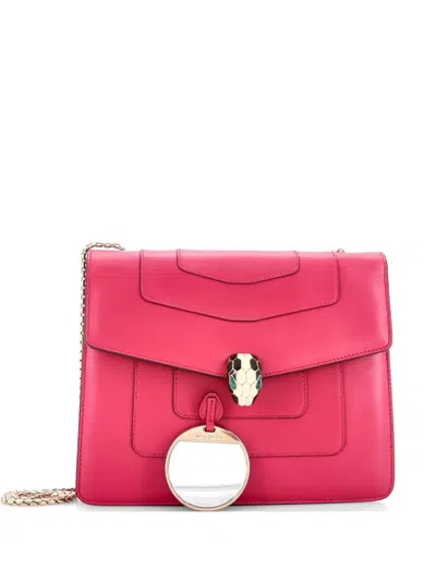 Pre-owned Bvlgari Serpenti Forever Square Leather Medium Shoulder Bag In Pink