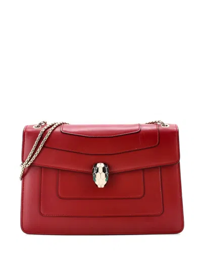 Pre-owned Bvlgari Serpenti Forever Square Leather Medium Shoulder Bag In Red
