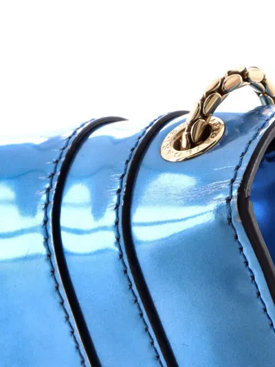 Pre-owned Bvlgari Serpenti Forever Square Metallic Leather Small Shoulder Bag In Blue