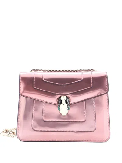 Pre-owned Bvlgari Serpenti Forever Square Metallic Leather Small Shoulder Bag In Pink