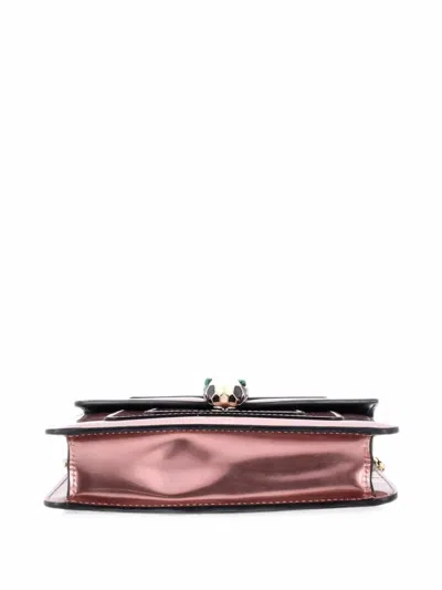 Pre-owned Bvlgari Serpenti Forever Square Metallic Leather Small Shoulder Bag In Pink