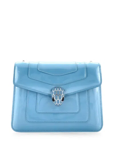 Pre-owned Bvlgari Serpenti Forever Square Patent Small Shoulder Bag In Blue