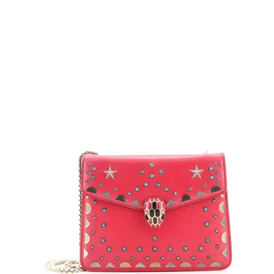 Bvlgari Serpenti Forever Square Shoulder Bag Laser Cut Leather Small In Pink