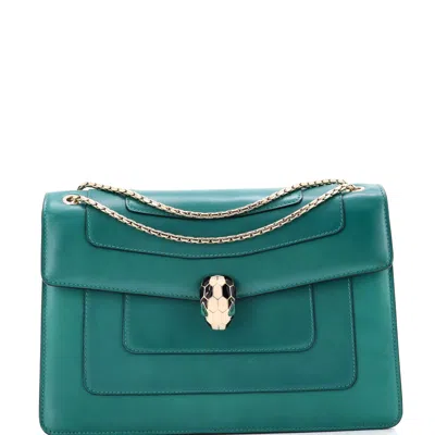 Bvlgari Serpenti Forever Square Shoulder Bag Leather Medium In Blue