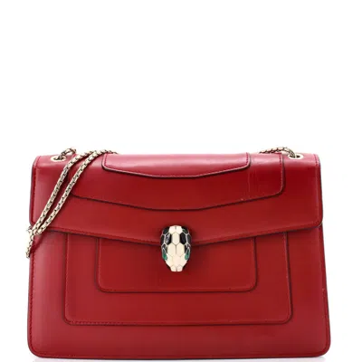 Bvlgari Serpenti Forever Square Shoulder Bag Leather Medium In Red