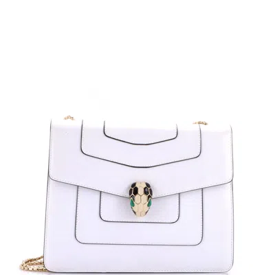 Bvlgari Serpenti Forever Square Shoulder Bag Leather Medium In White