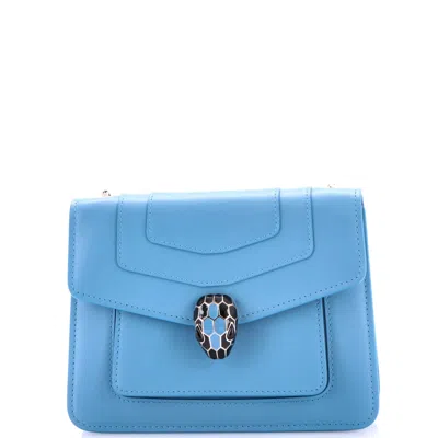 Bvlgari Serpenti Forever Square Shoulder Bag Leather Small In Blue