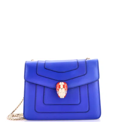 Bvlgari Serpenti Forever Square Shoulder Bag Leather Small In Blue