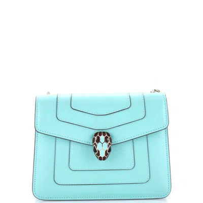 Bvlgari Serpenti Forever Square Shoulder Bag Leather Small In Blue