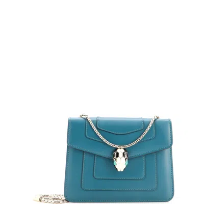 Bvlgari Serpenti Forever Square Shoulder Bag Leather Small In Blue