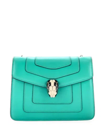 Pre-owned Bvlgari Serpenti Forever Square Shoulder Bag Leather Small Crossbody Bag In 蓝色