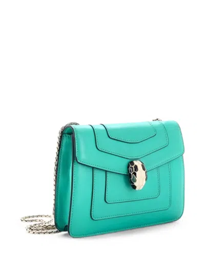 Pre-owned Bvlgari Serpenti Forever Square Shoulder Bag Leather Small Crossbody Bag In 蓝色