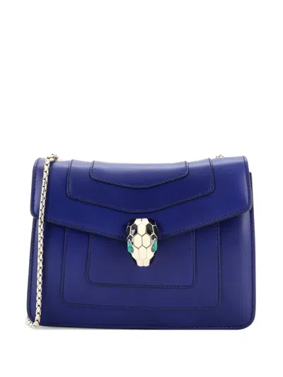 Pre-owned Bvlgari Serpenti Forever Square Shoulder Bag Leather Small Crossbody Bag In Blue