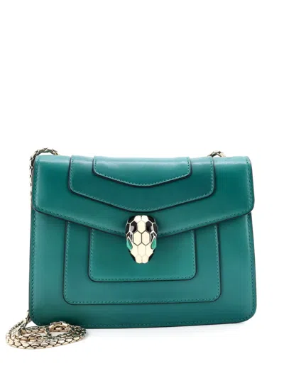 Pre-owned Bvlgari Serpenti Forever Square Shoulder Bag Leather Small Crossbody Bag In Green