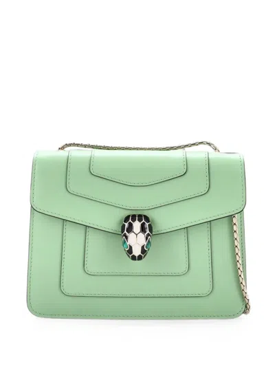 Pre-owned Bvlgari Serpenti Forever Square Shoulder Bag Leather Small Crossbody Bag In Green