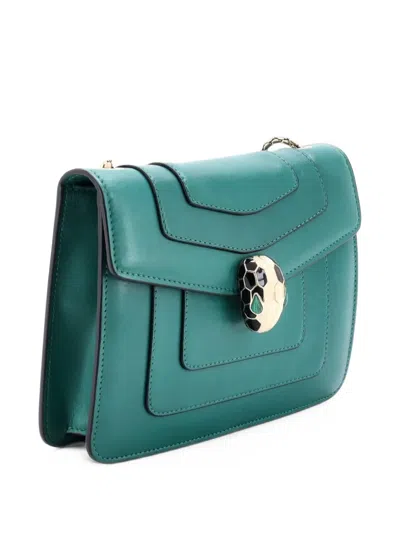 Pre-owned Bvlgari Serpenti Forever Square Shoulder Bag Leather Small Crossbody Bag In Green