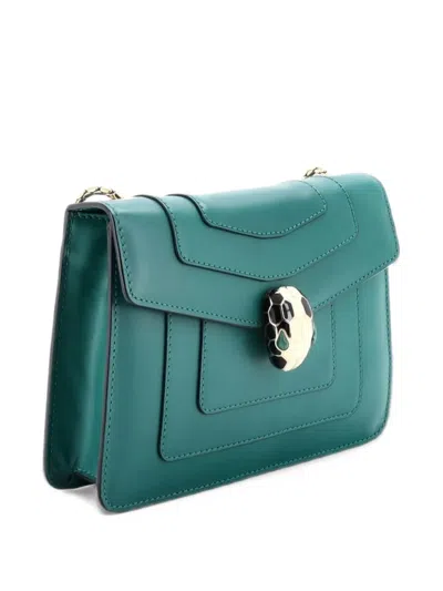 Pre-owned Bvlgari Serpenti Forever Square Shoulder Bag Leather Small Crossbody Bag In Green