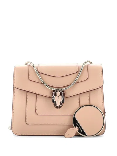 Pre-owned Bvlgari Serpenti Forever Square Shoulder Bag Leather Small Crossbody Bag In Neutral