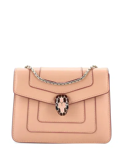 Pre-owned Bvlgari Serpenti Forever Square Shoulder Bag Leather Small Crossbody Bag In Neutral