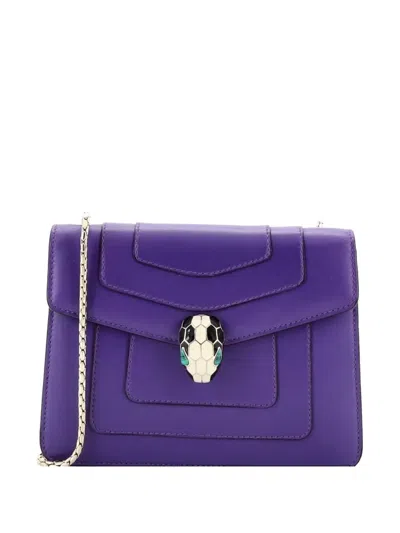 Pre-owned Bvlgari Serpenti Forever Square Shoulder Bag Leather Small Crossbody Bag In Purple