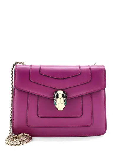 Pre-owned Bvlgari Serpenti Forever Square Shoulder Bag Leather Small Crossbody Bag In Purple