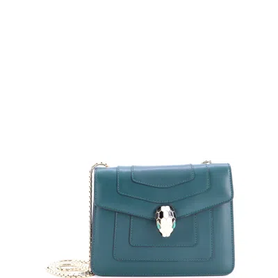 Bvlgari Serpenti Forever Square Shoulder Bag Leather Small In Green