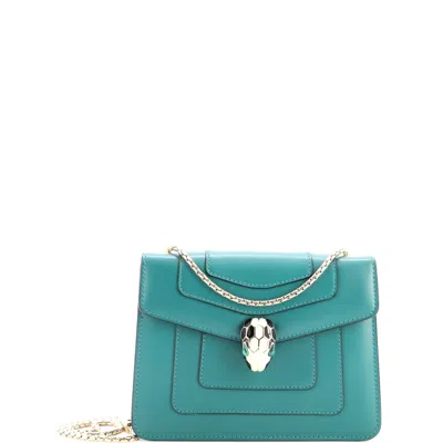 Bvlgari Serpenti Forever Square Shoulder Bag Leather Small In Green