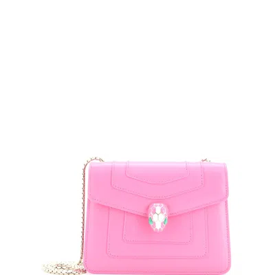 Bvlgari Serpenti Forever Square Shoulder Bag Leather Small In Pink