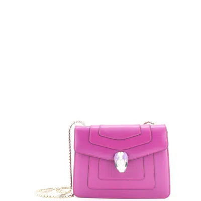 Bvlgari Serpenti Forever Square Shoulder Bag Leather Small In Purple