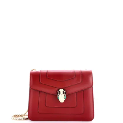 Bvlgari Serpenti Forever Square Shoulder Bag Leather Small In Red