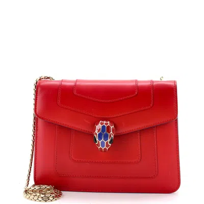 Bvlgari Serpenti Forever Square Shoulder Bag Leather Small In Red