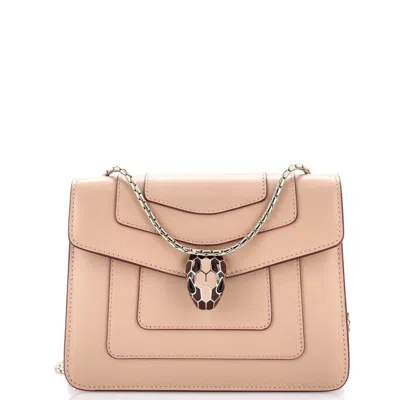 Bvlgari Serpenti Forever Square Shoulder Bag Leather Small In Sand