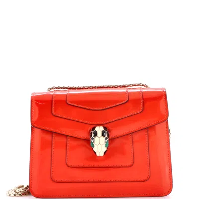 Bvlgari Serpenti Forever Square Shoulder Bag Metallic Leather Small In Orange