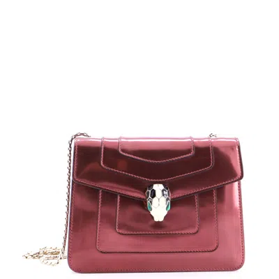 Bvlgari Serpenti Forever Square Shoulder Bag Metallic Leather Small In Red