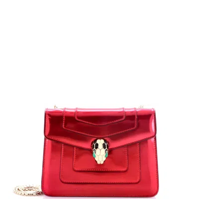 Bvlgari Serpenti Forever Square Shoulder Bag Metallic Leather Small In Red